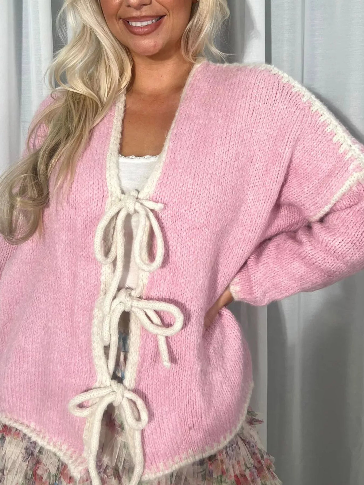 Tie Front Drop Shoulder Cardigan - Godess Beauty  #