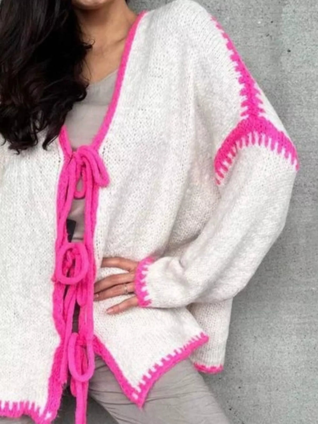 Tie Front Drop Shoulder Cardigan - Godess Beauty  #