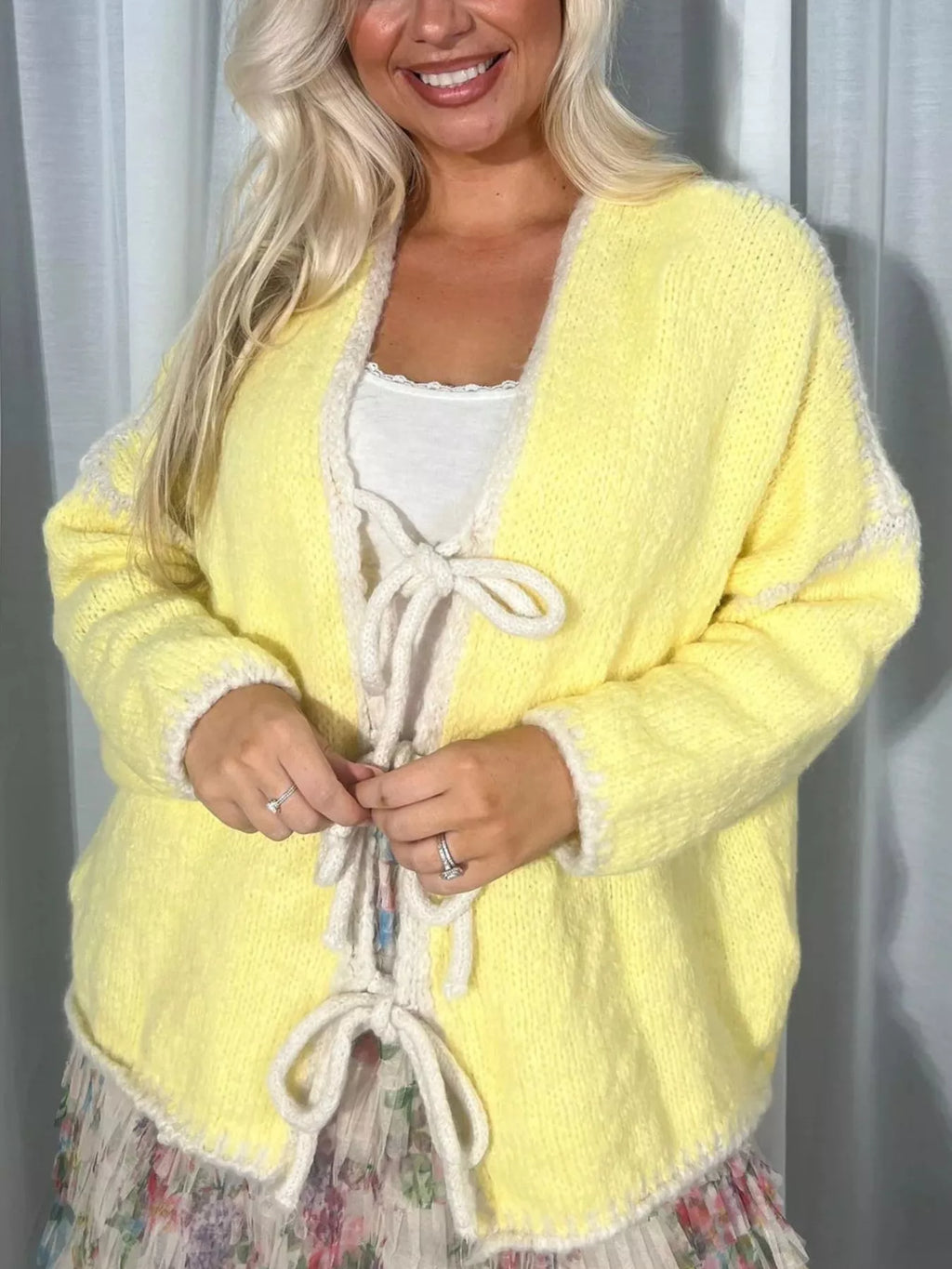 Tie Front Drop Shoulder Cardigan - Godess Beauty  #