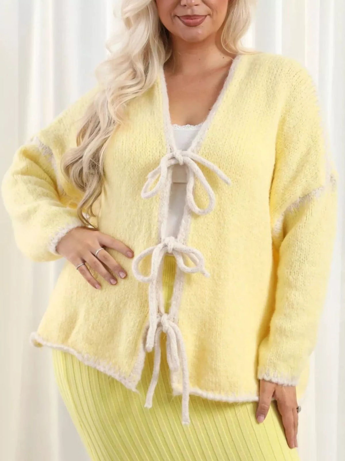 Tie Front Drop Shoulder Cardigan - Godess Beauty  #