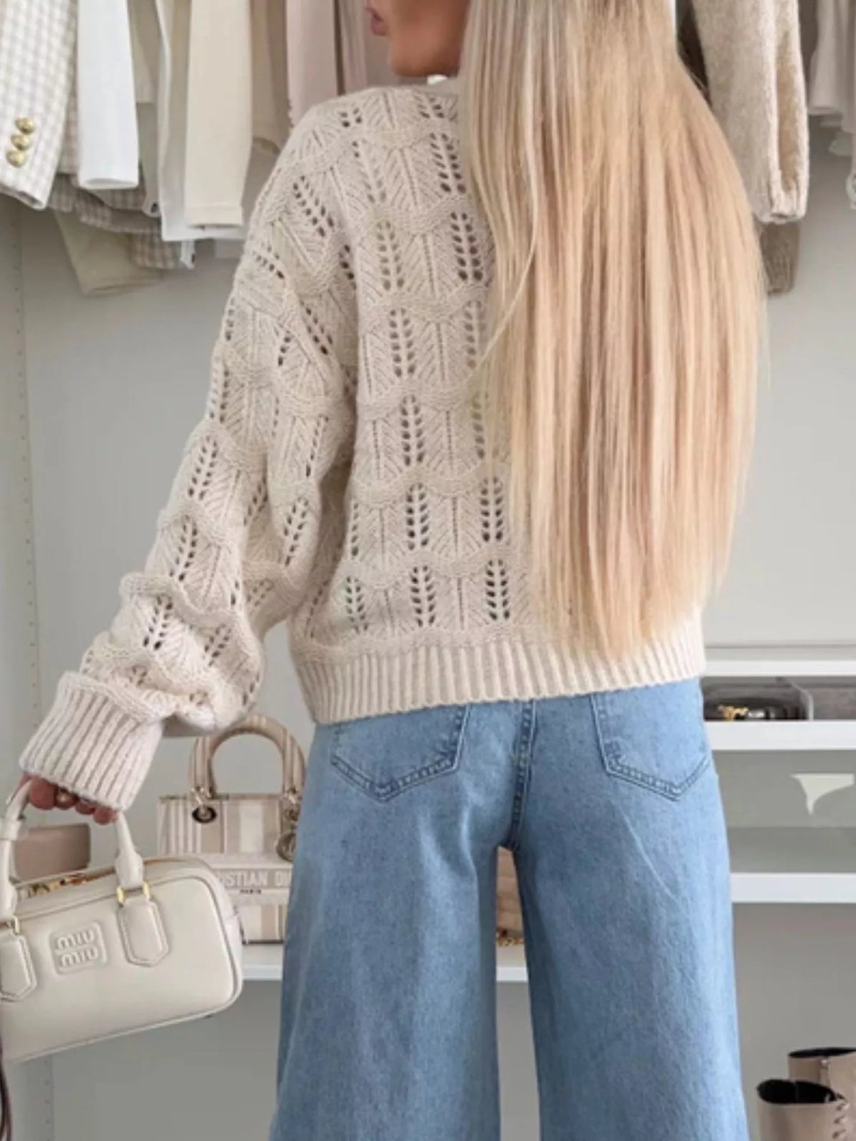 Tie-Front Openwork Cardigan - Godess Beauty  #
