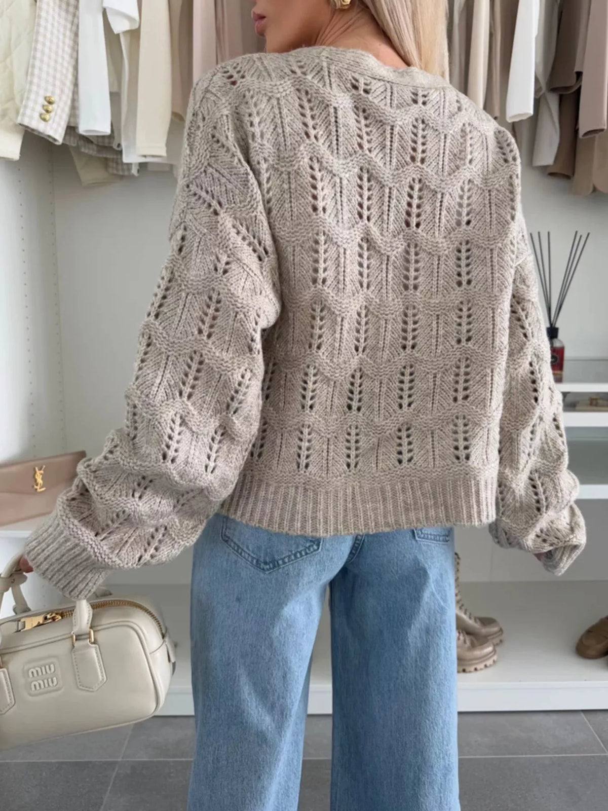 Tie-Front Openwork Cardigan - Godess Beauty  #