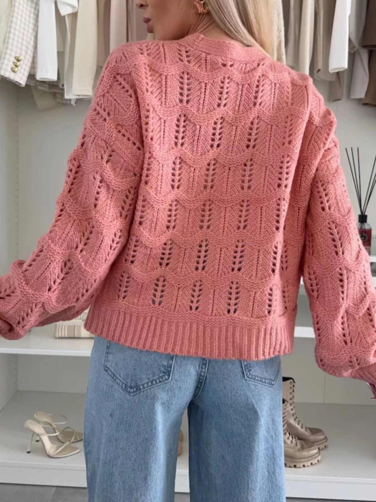 Tie-Front Openwork Cardigan - Godess Beauty  #