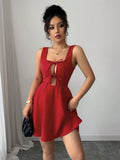 Tie Front Wide Strap Dress - Godess beauty  #