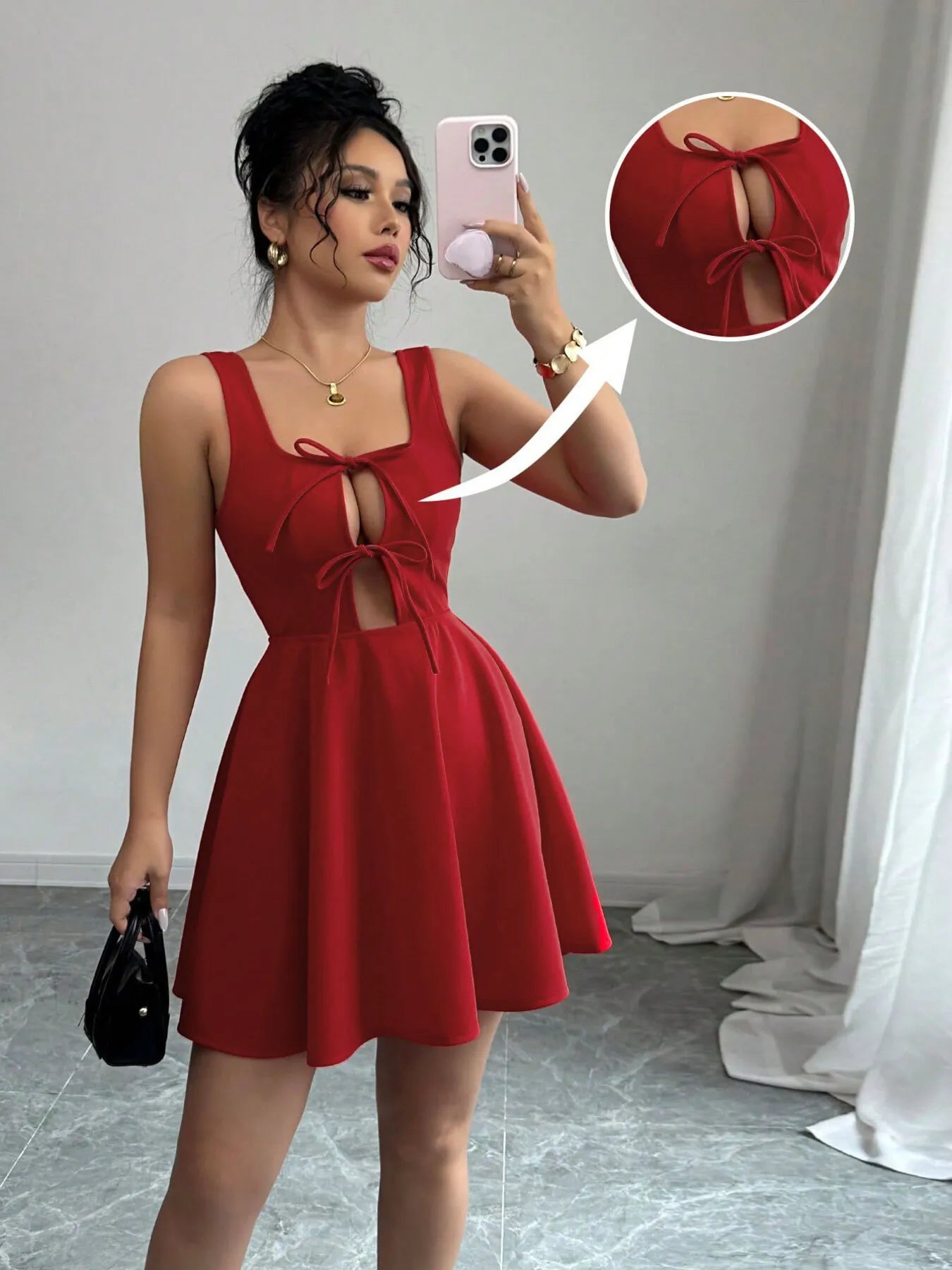 Tie Front Wide Strap Dress - Godess beauty  #
