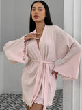 Tie Waist Kimono Sleeve Lounge Nightgown - Godess beauty  #