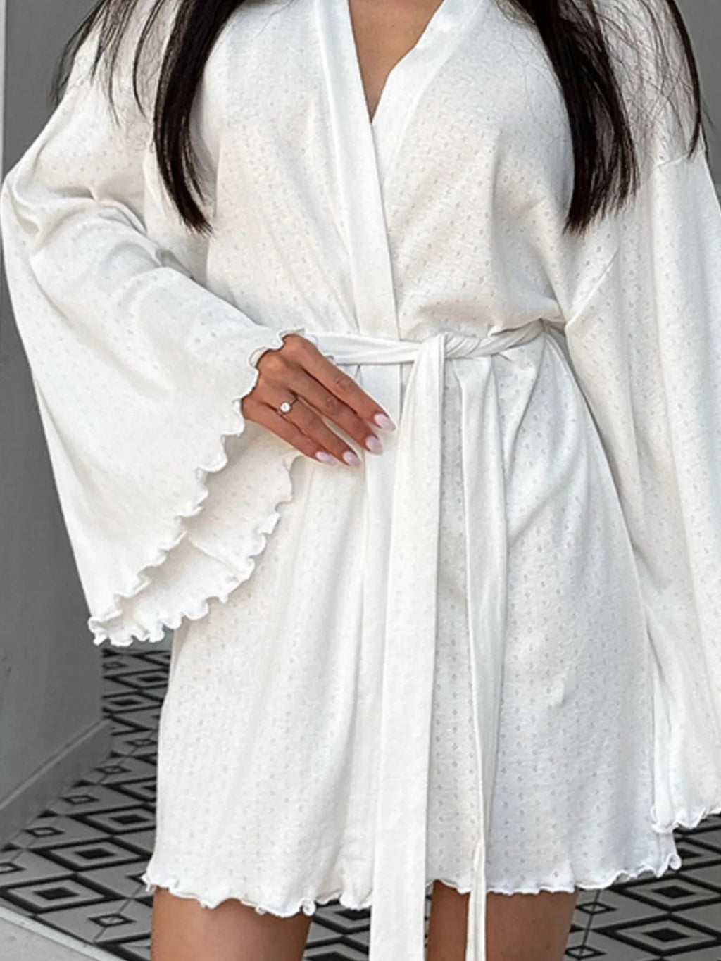 Tie Waist Kimono Sleeve Lounge Nightgown - Godess beauty  #