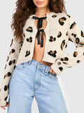 Tied Leopard Round Neck Cardigan - Godess Beauty  #