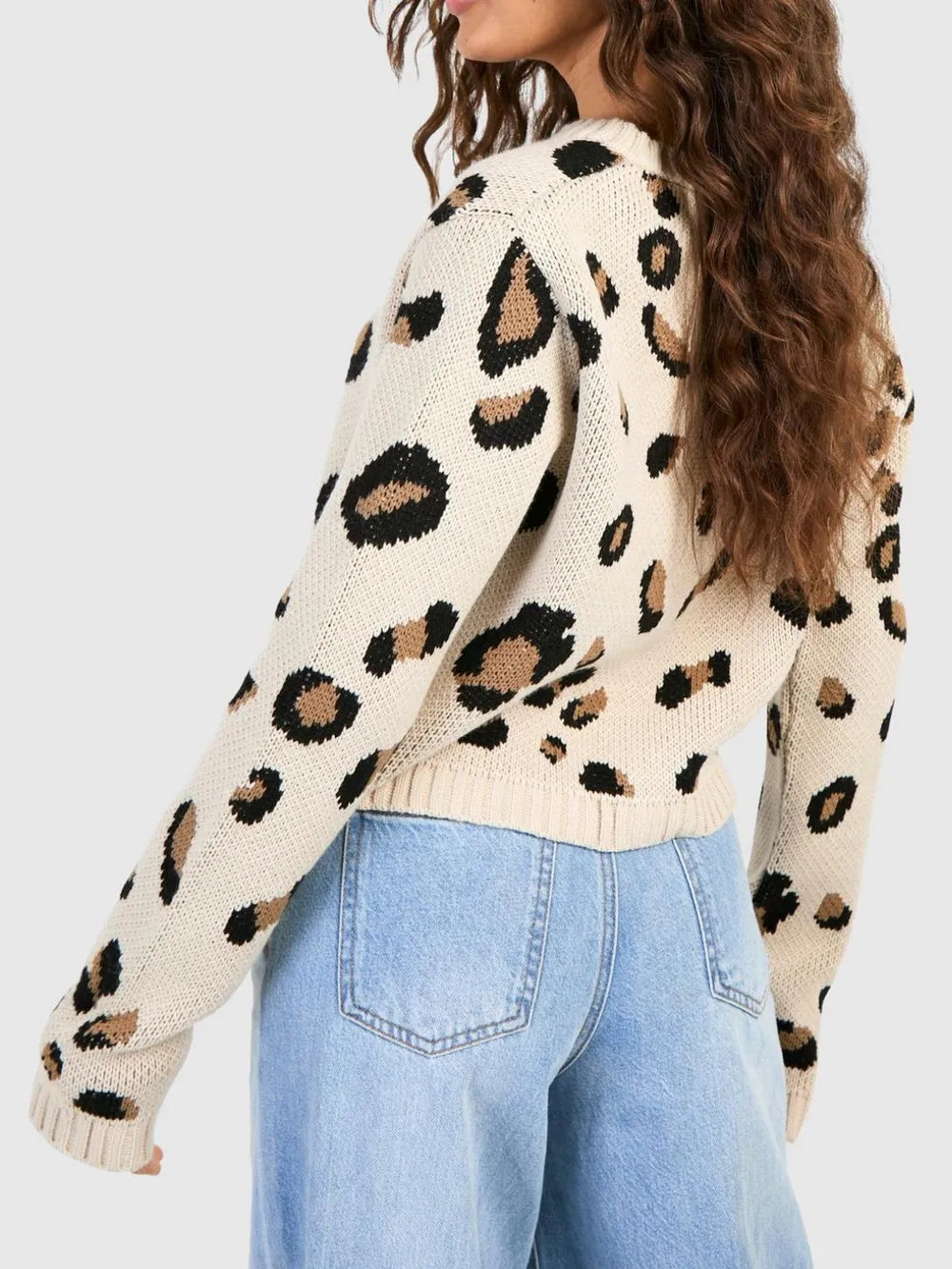 Tied Leopard Round Neck Cardigan - Godess Beauty  #