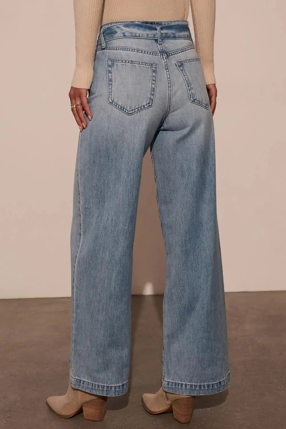 Tied Wide Leg Jeans with Pockets - Godess beauty  #