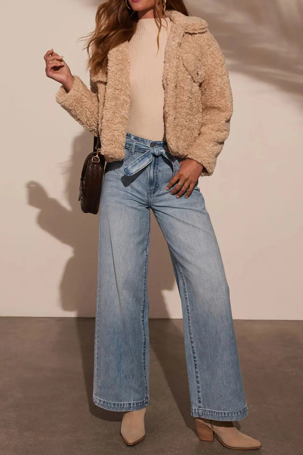 Tied Wide Leg Jeans with Pockets - Godess beauty  #