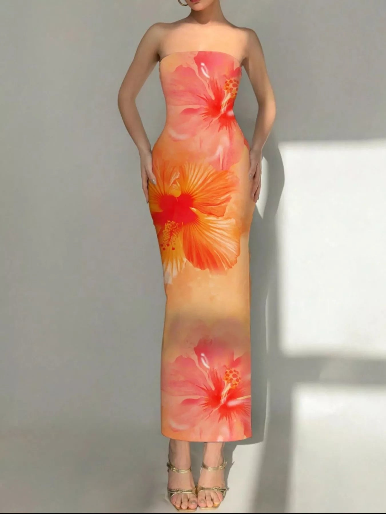 Tropical Flower Print Bodycon Tube Dress - Godess beauty  #