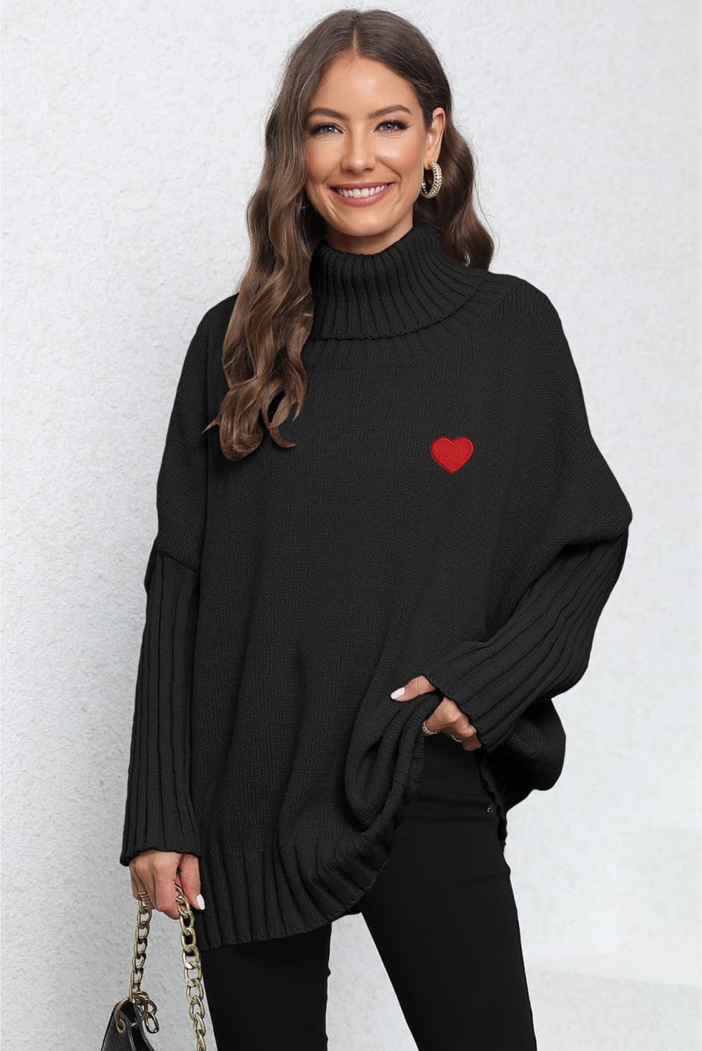 Turtle Neck Long Sleeve Ribbed Sweater - Godess Beauty  #