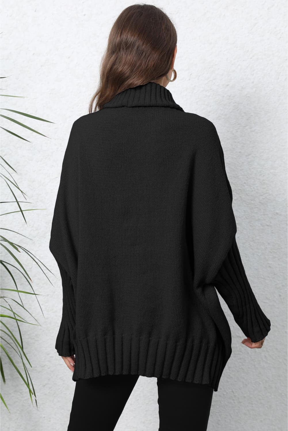 Turtle Neck Long Sleeve Ribbed Sweater - Godess Beauty  #