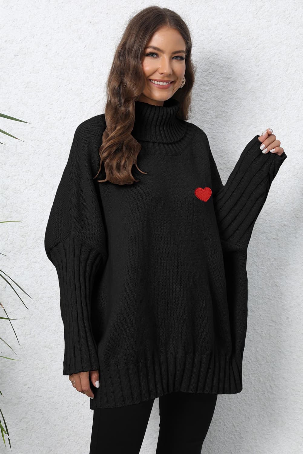 Turtle Neck Long Sleeve Ribbed Sweater - Godess Beauty  #
