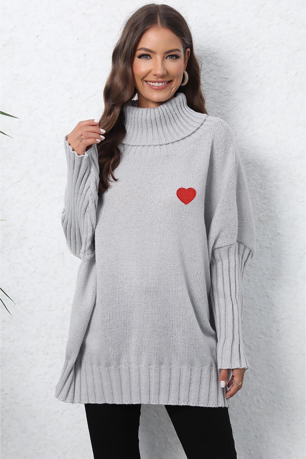 Turtle Neck Long Sleeve Ribbed Sweater - Godess Beauty  #