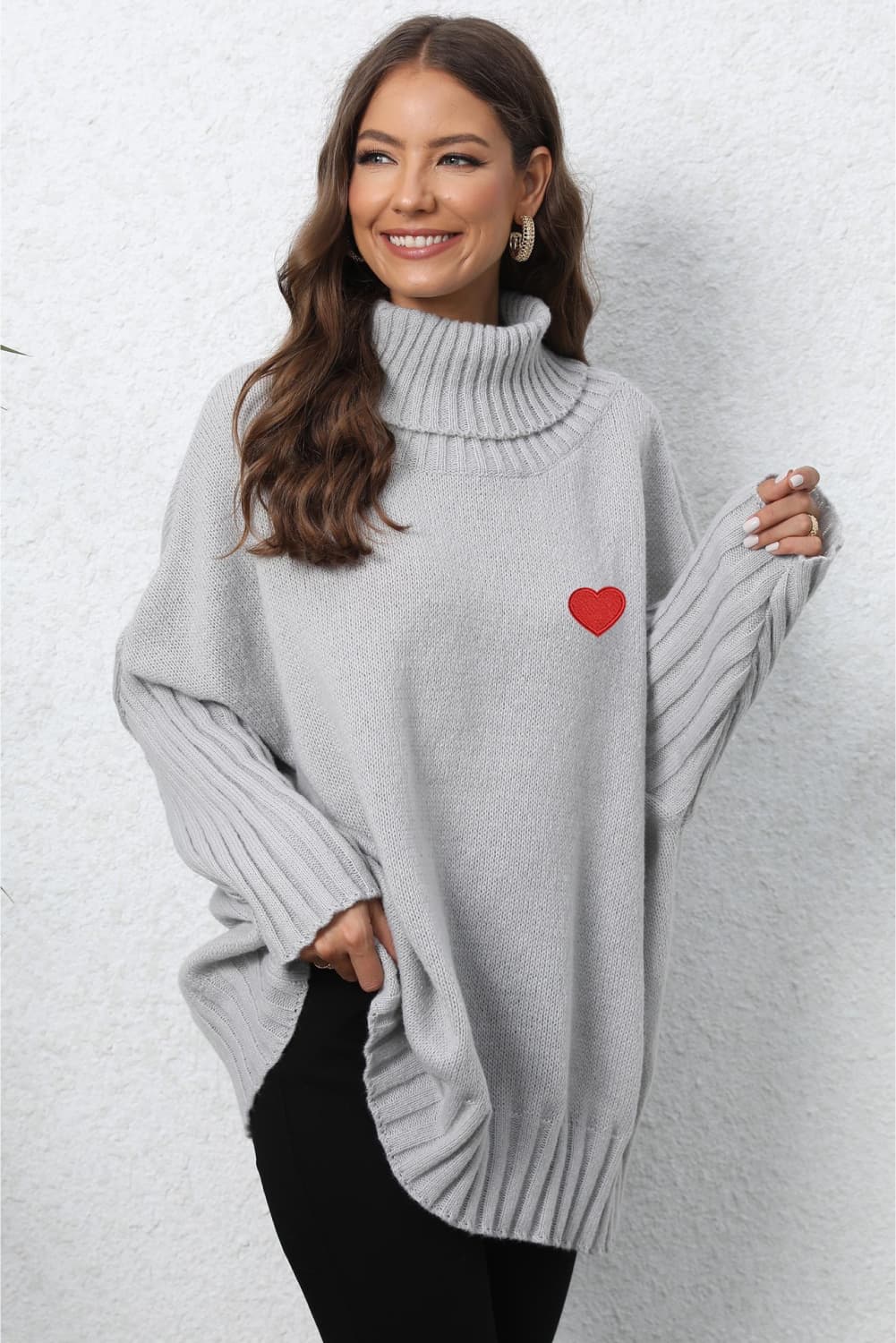 Turtle Neck Long Sleeve Ribbed Sweater - Godess Beauty  #
