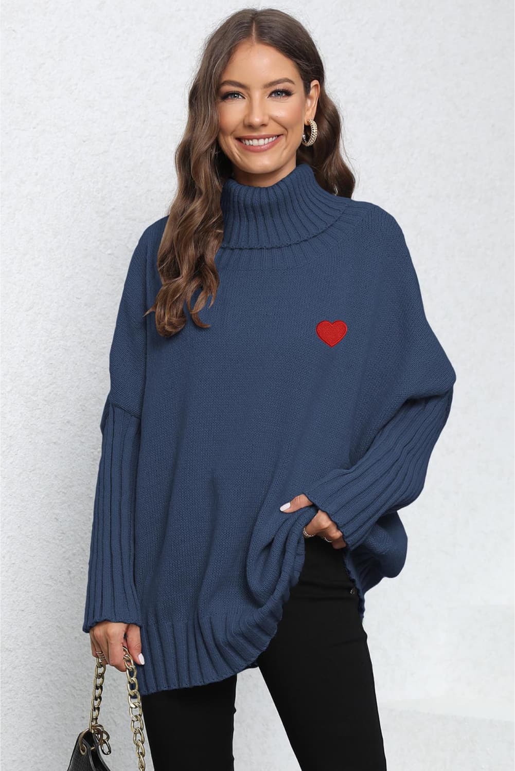 Turtle Neck Long Sleeve Ribbed Sweater - Godess Beauty  #