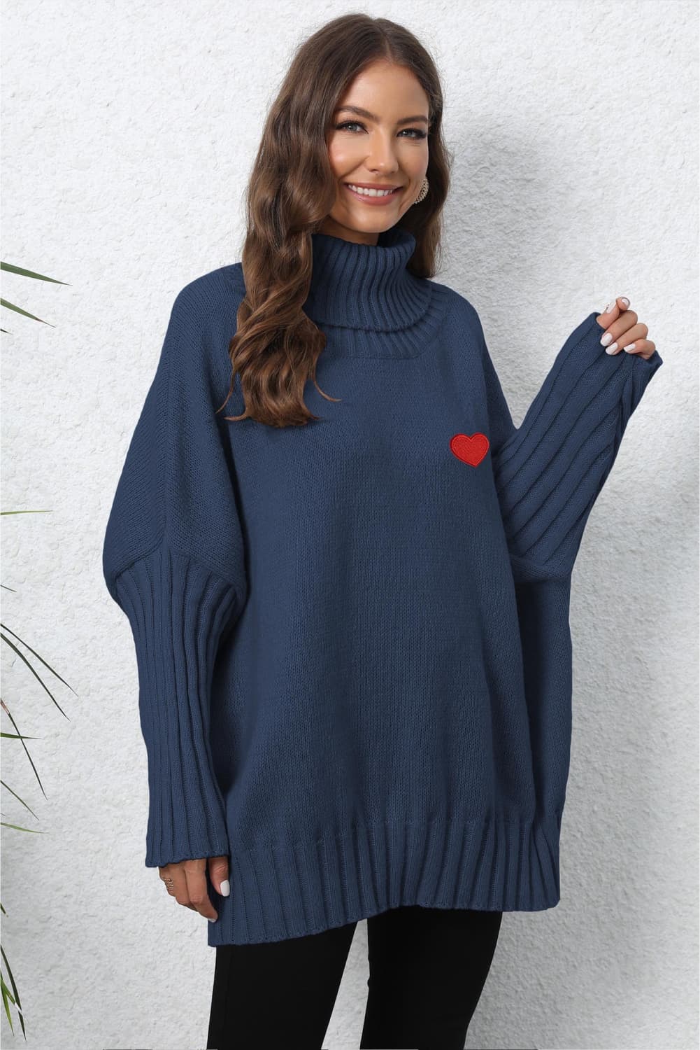 Turtle Neck Long Sleeve Ribbed Sweater - Godess Beauty  #