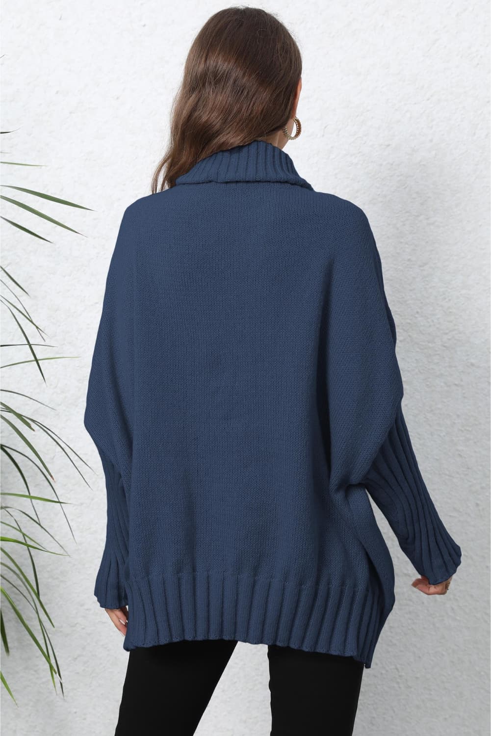 Turtle Neck Long Sleeve Ribbed Sweater - Godess Beauty  #