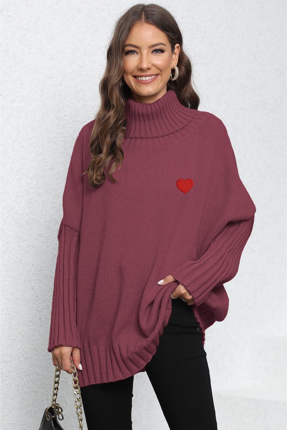 Turtle Neck Long Sleeve Ribbed Sweater - Godess Beauty  #