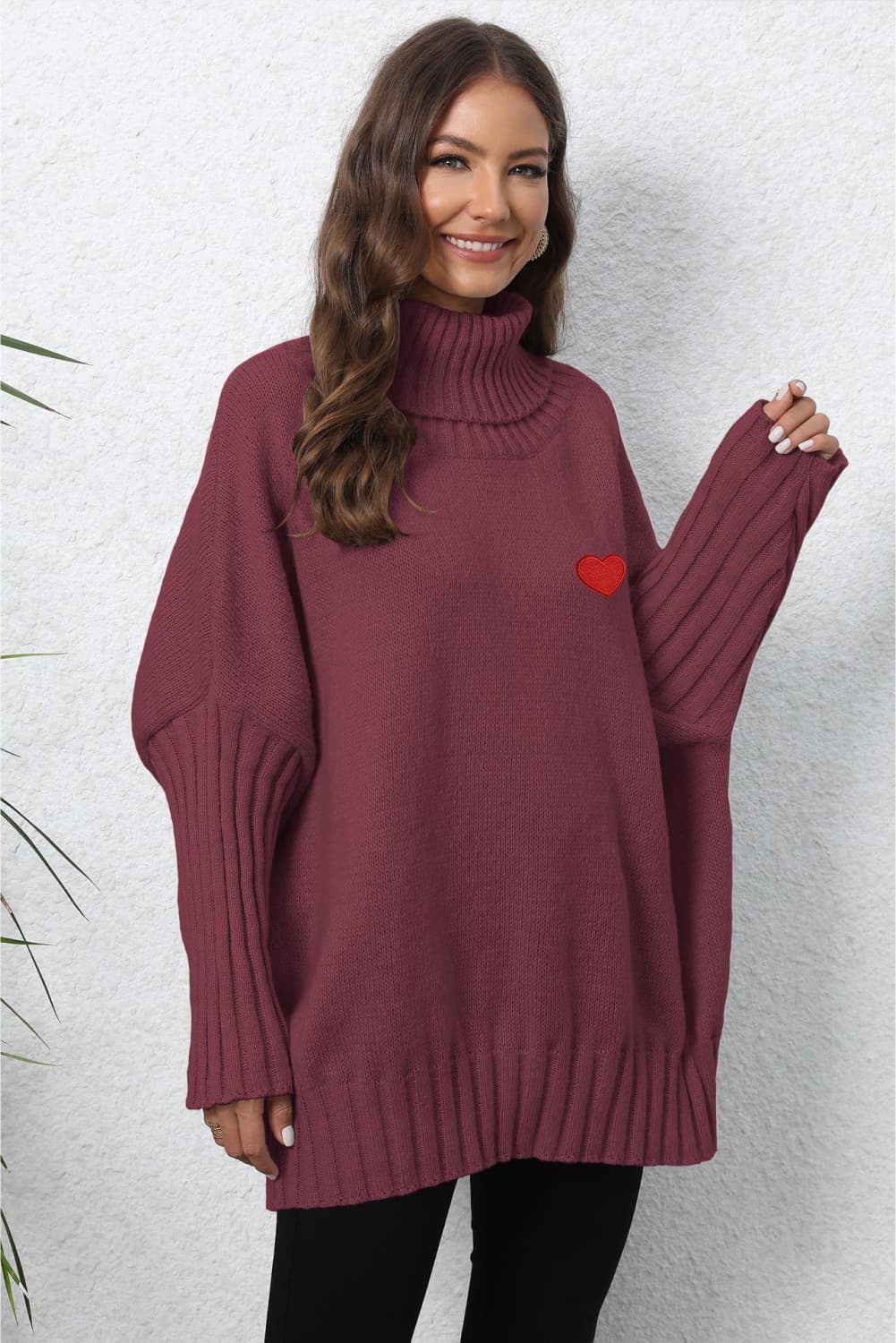 Turtle Neck Long Sleeve Ribbed Sweater - Godess Beauty  #