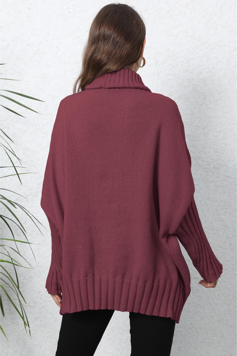 Turtle Neck Long Sleeve Ribbed Sweater - Godess Beauty  #
