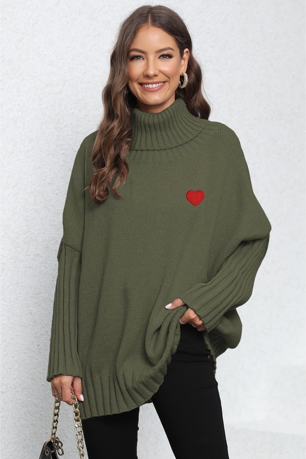 Turtle Neck Long Sleeve Ribbed Sweater - Godess Beauty  #
