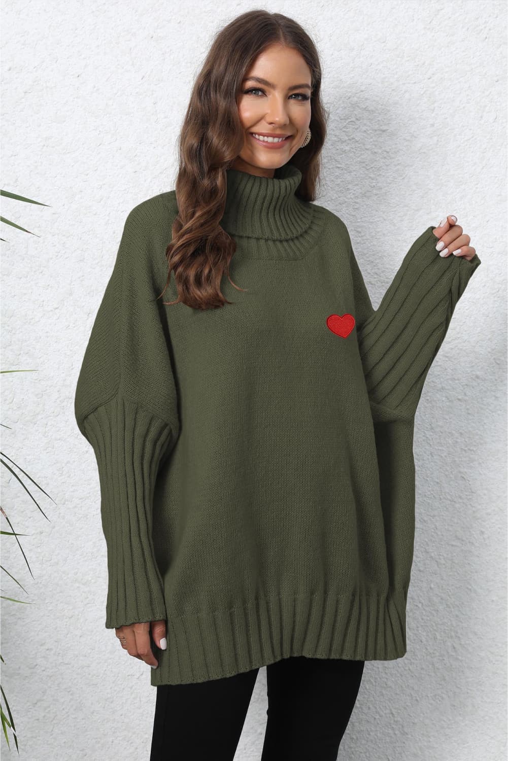 Turtle Neck Long Sleeve Ribbed Sweater - Godess Beauty  #