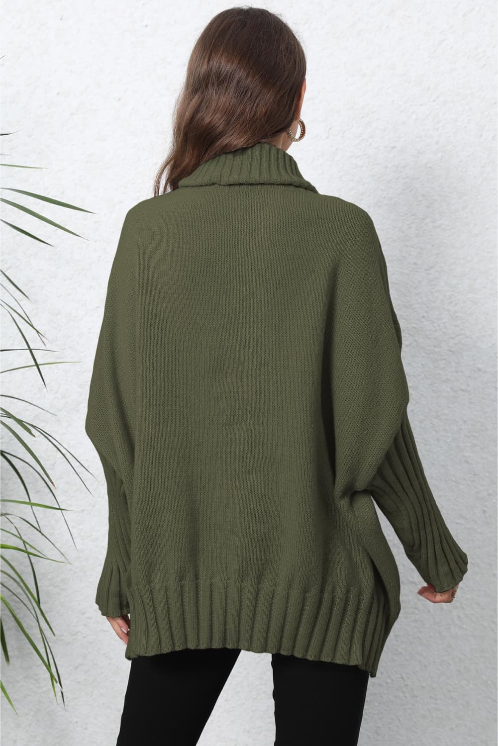 Turtle Neck Long Sleeve Ribbed Sweater - Godess Beauty  #