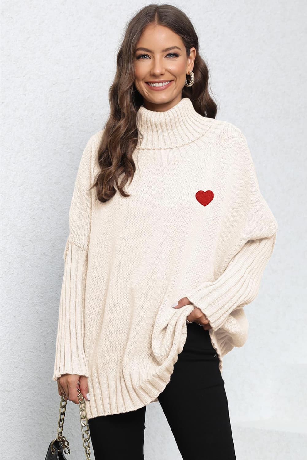 Turtle Neck Long Sleeve Ribbed Sweater - Godess Beauty  #