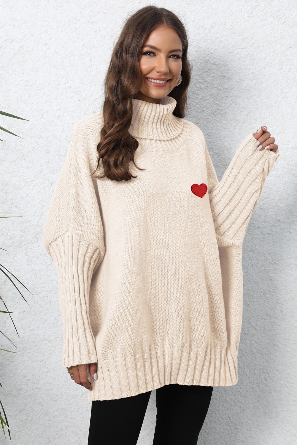Turtle Neck Long Sleeve Ribbed Sweater - Godess Beauty  #