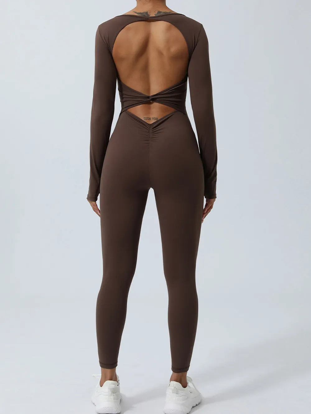 Twisted Backless Long Sleeve Jumpsuit - Godess beauty  #