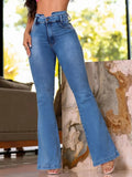 Washed Slim High Rise Flared Jeans - Godess beauty  #