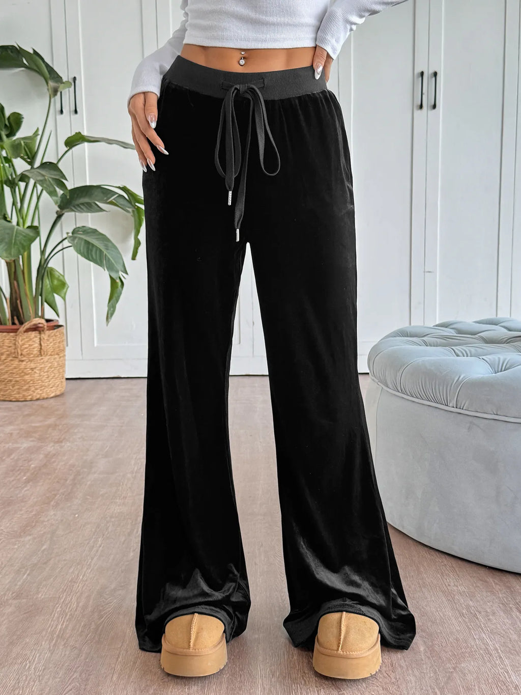 Wide-Leg Drawstring Pants - Godess Beauty  #