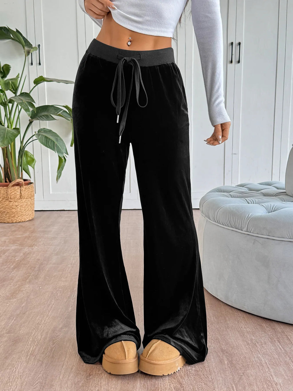 Wide-Leg Drawstring Pants - Godess Beauty  #