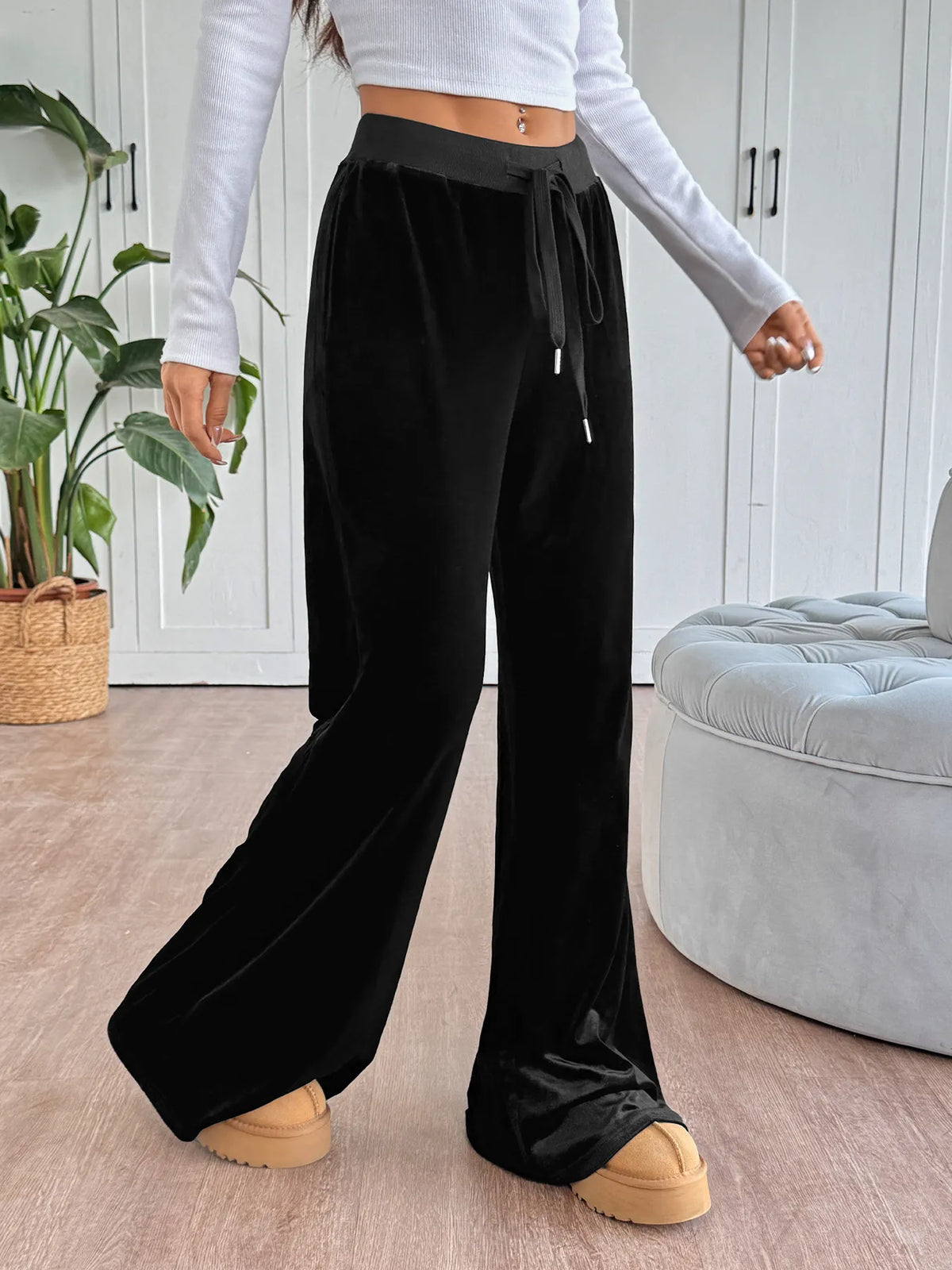 Wide-Leg Drawstring Pants - Godess Beauty  #