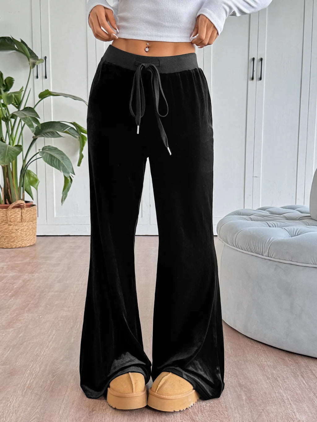 Wide-Leg Drawstring Pants - Godess Beauty  #