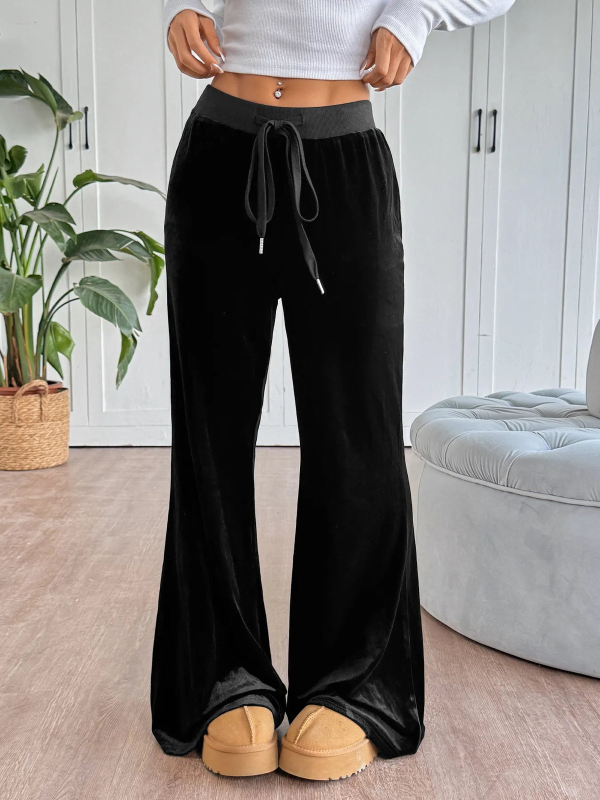 Wide-Leg Drawstring Pants - Godess Beauty  #