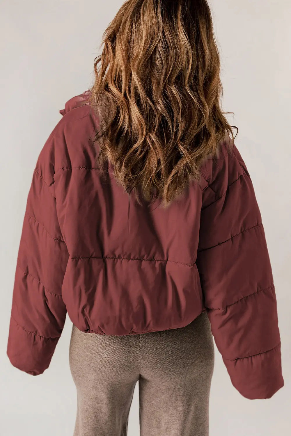 Zip Up Collared Neck Long Sleeve Winter Coat - Godess Beauty  #