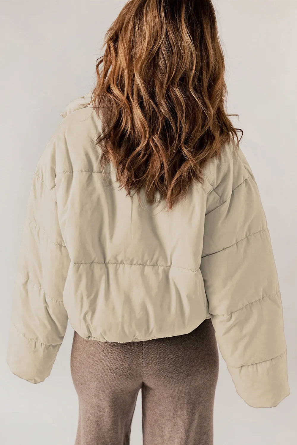 Zip Up Collared Neck Long Sleeve Winter Coat - Godess Beauty  #