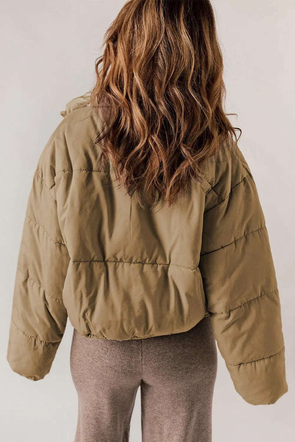 Zip Up Collared Neck Long Sleeve Winter Coat - Godess Beauty  #