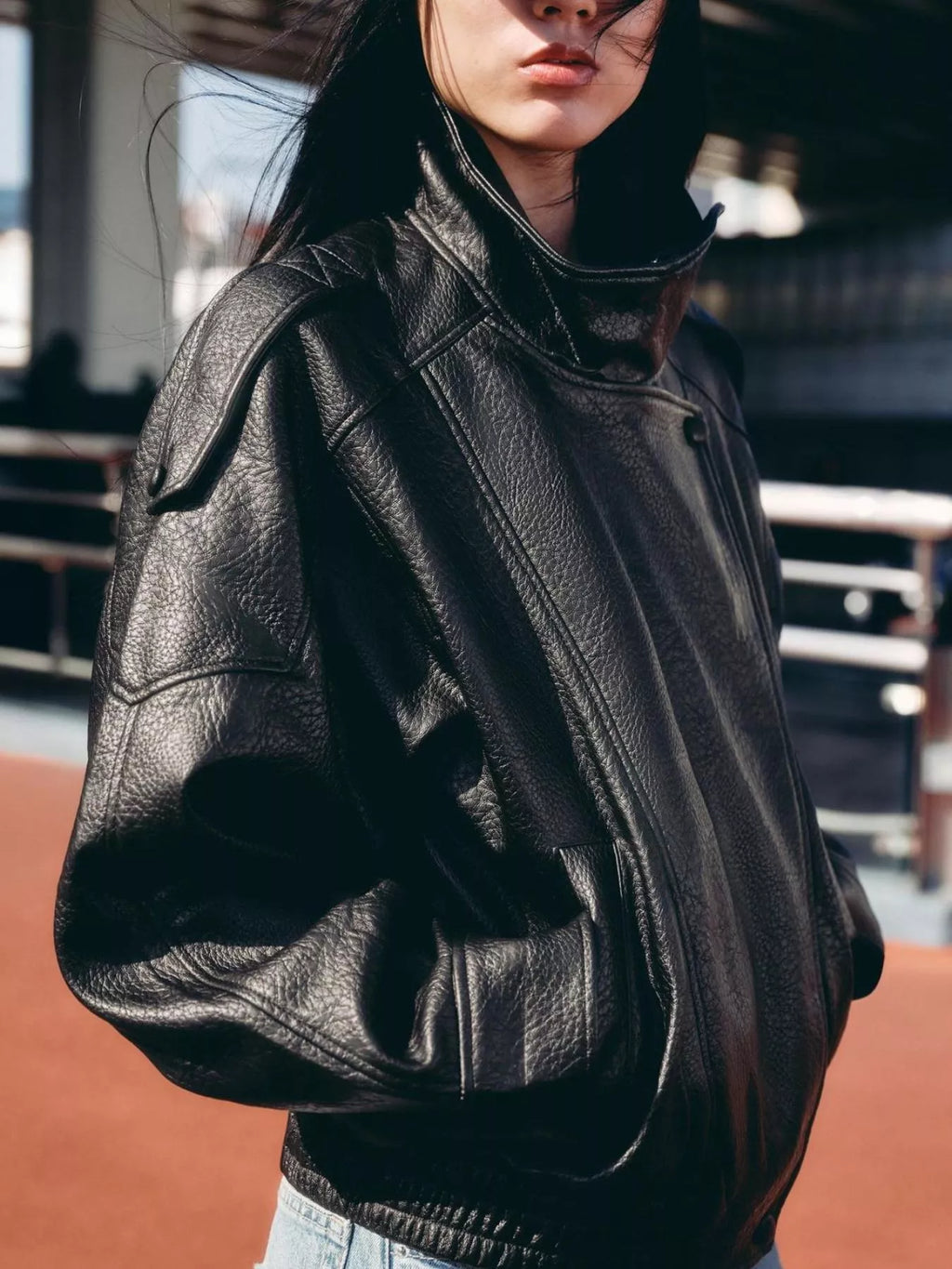 Zip-Up Faux Leather Moto Jacket - Godess Beauty  #