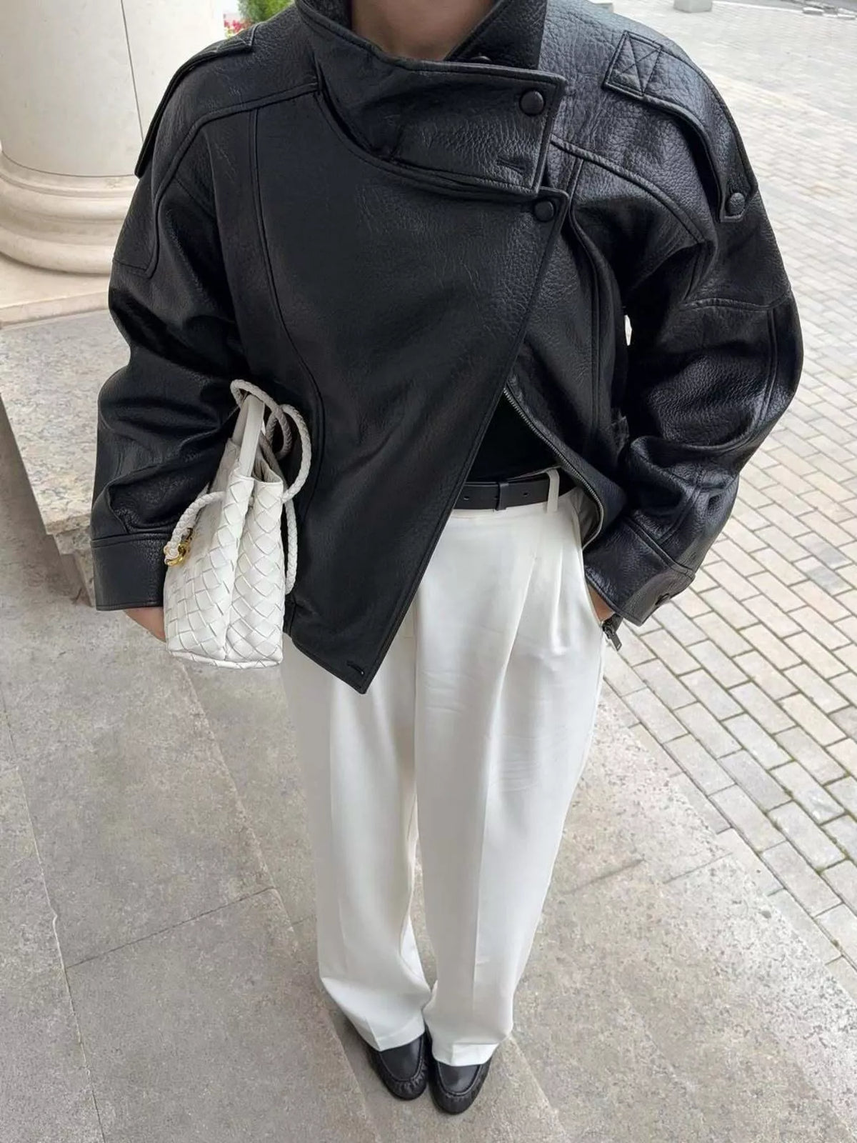 Zip-Up Faux Leather Moto Jacket - Godess Beauty  #