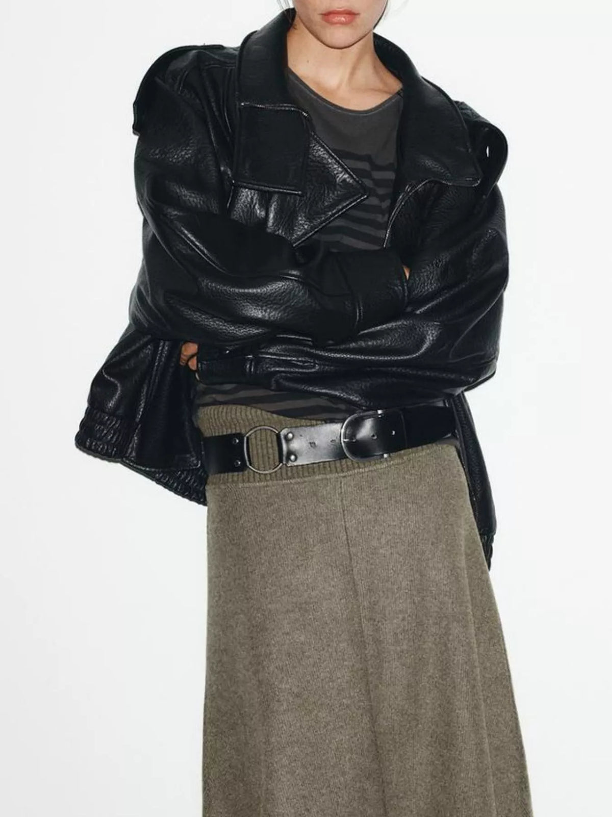 Zip-Up Faux Leather Moto Jacket - Godess Beauty  #
