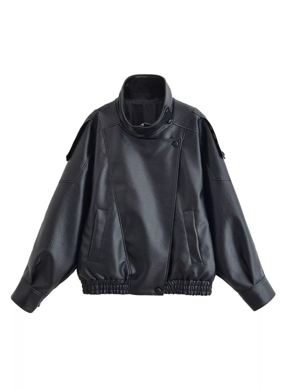 Zip-Up Faux Leather Moto Jacket - Godess Beauty  #