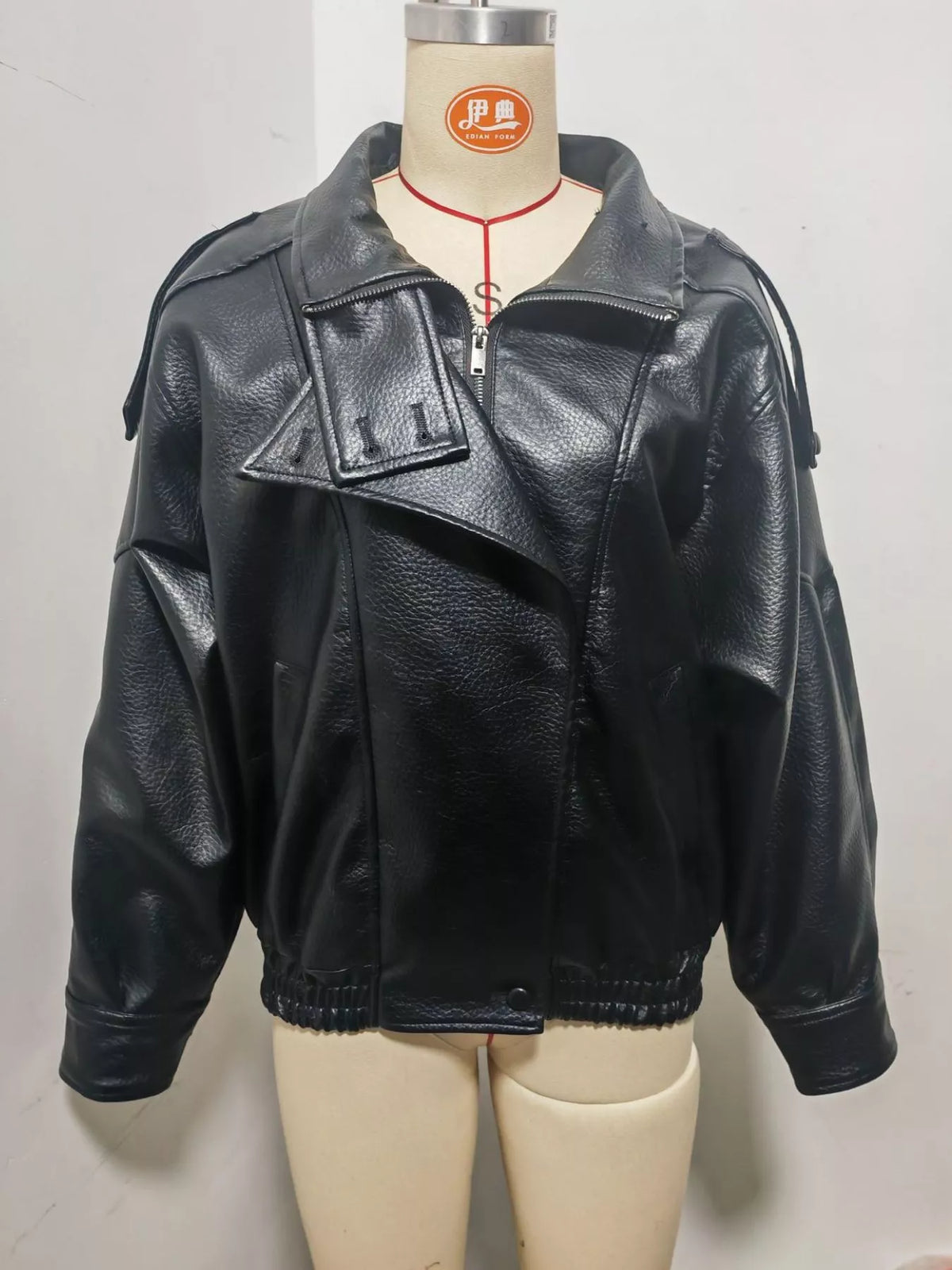 Zip-Up Faux Leather Moto Jacket - Godess Beauty  #