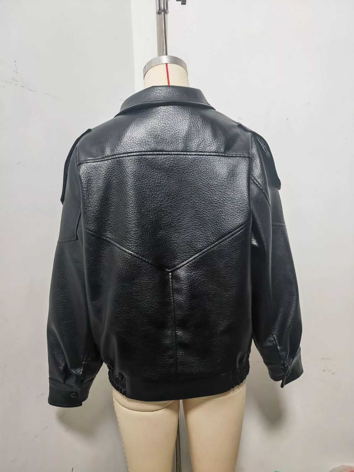 Zip-Up Faux Leather Moto Jacket - Godess Beauty  #