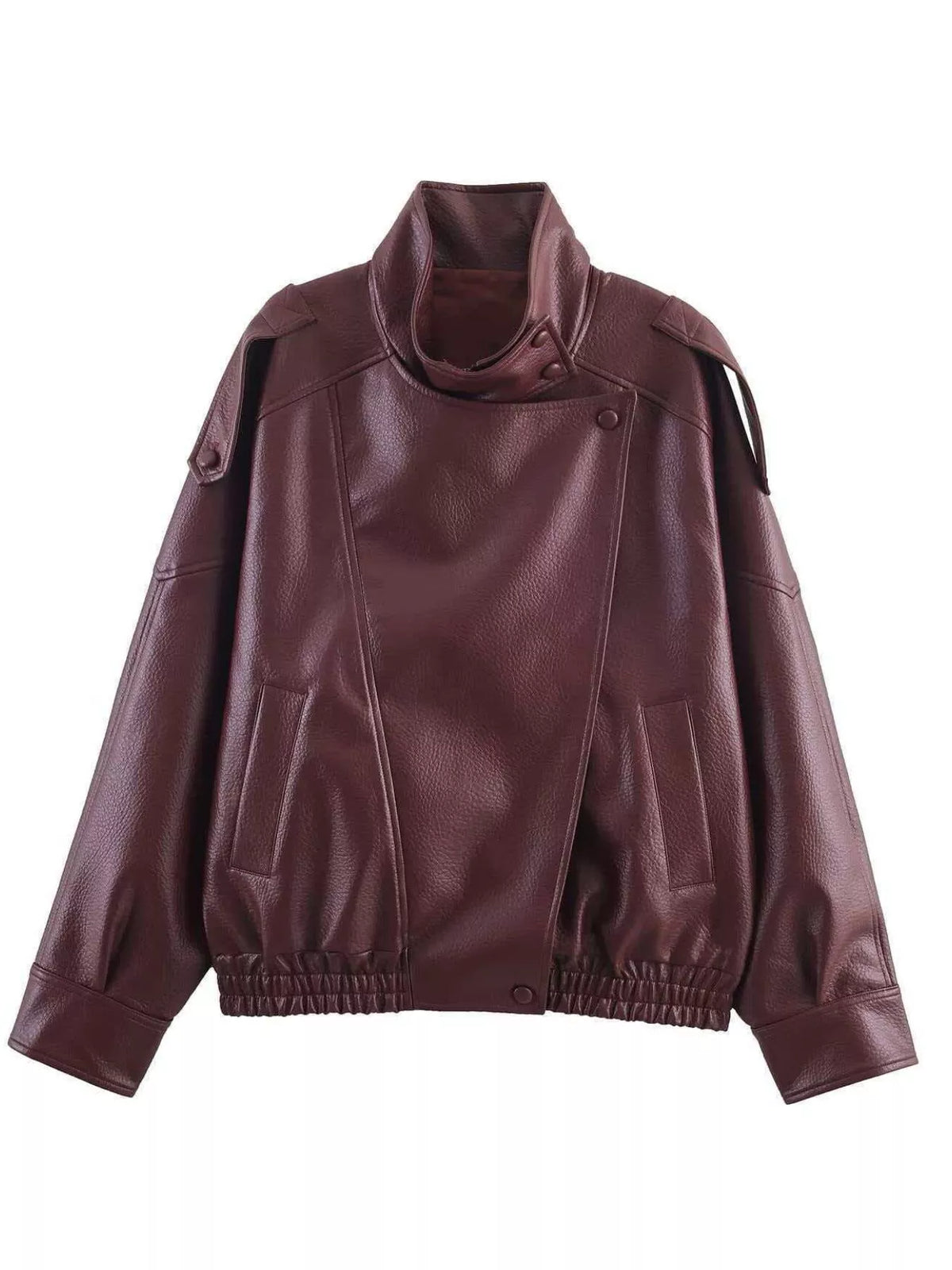 Zip-Up Faux Leather Moto Jacket - Godess Beauty  #