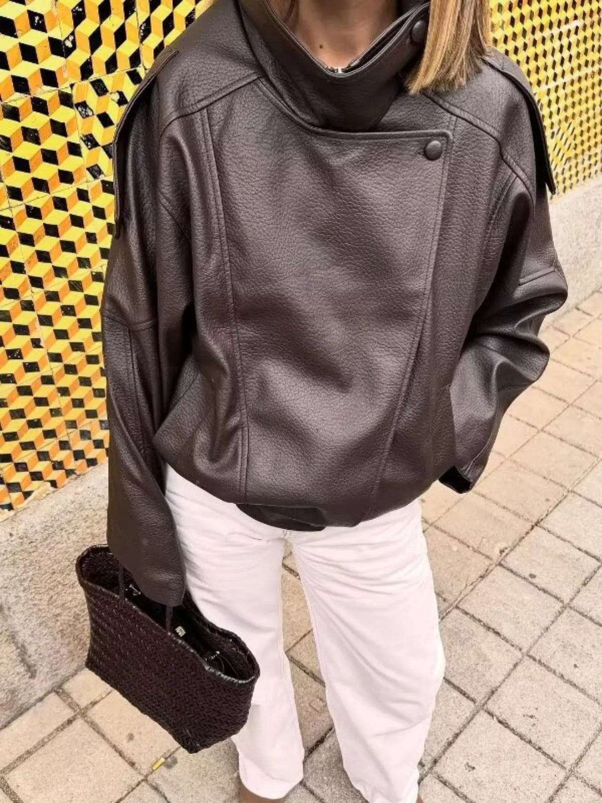 Zip-Up Faux Leather Moto Jacket - Godess Beauty  #